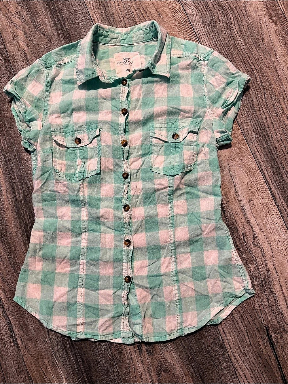 H&M L.O.G.G. Label of Graded Goods Gingham Shirt Green & White